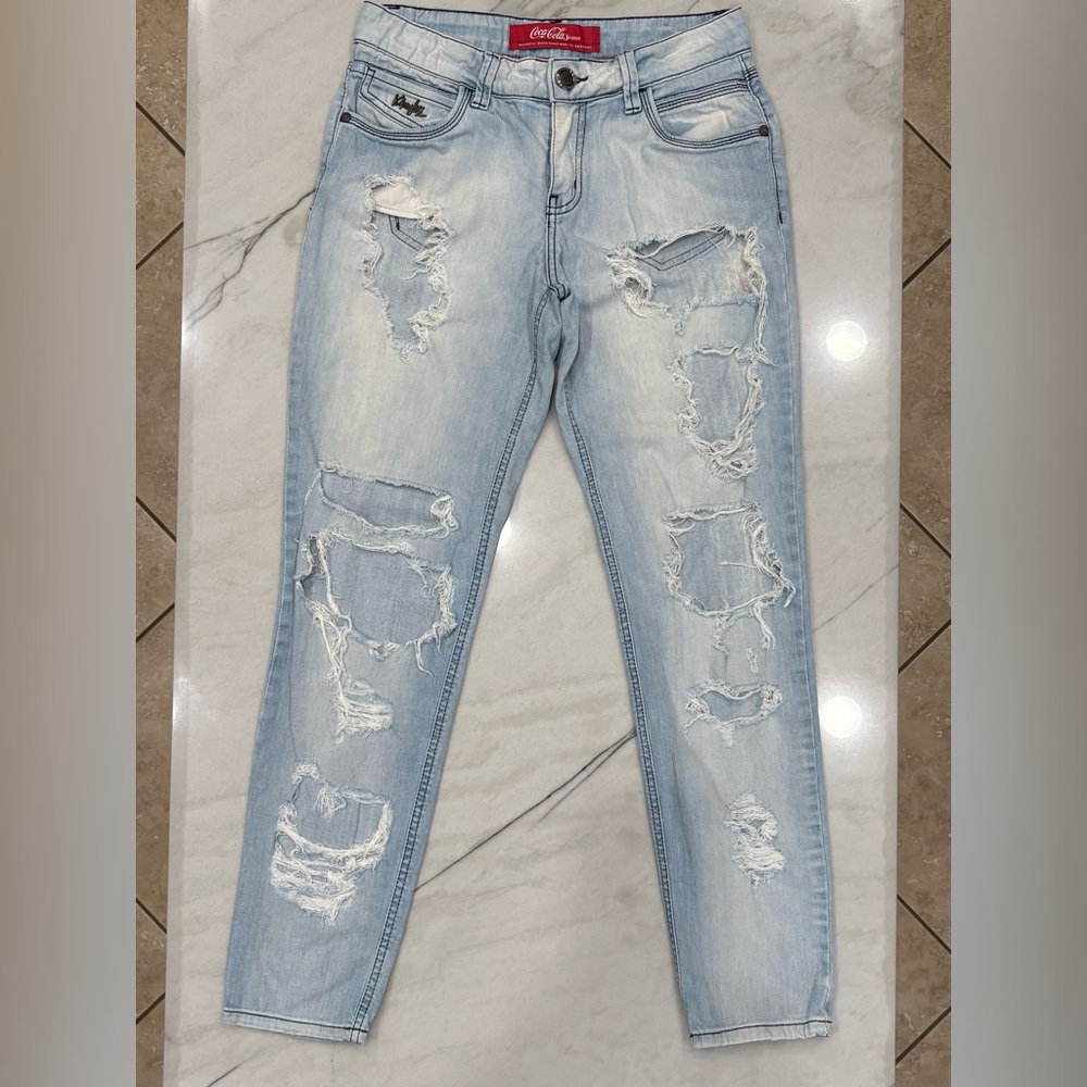 Coca-Cola Light Blue Vintage Distressed Jeans Size 7/8 Same Day Shipping